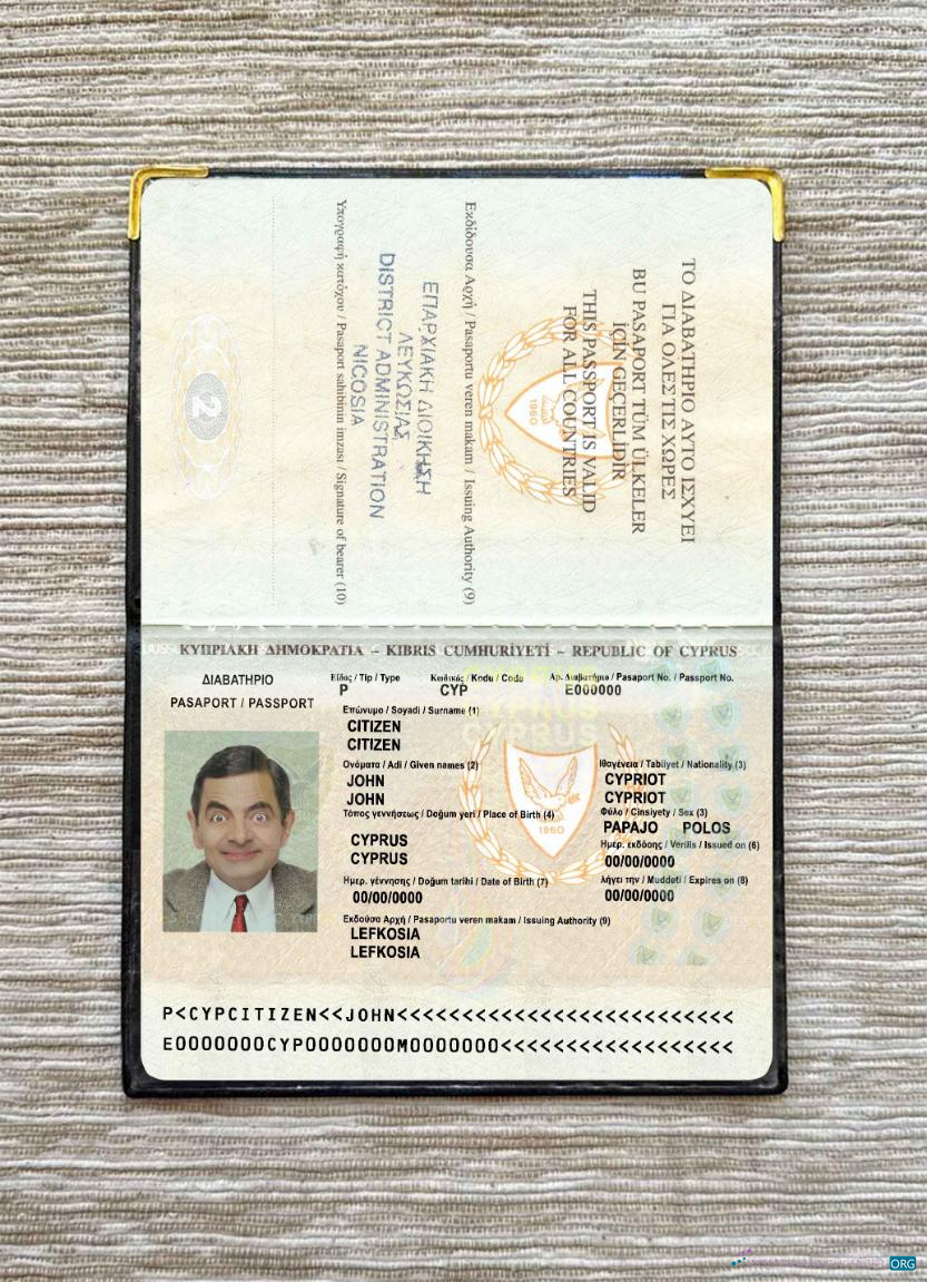 Download Cyprus passport version 2 photo look Photoshop template